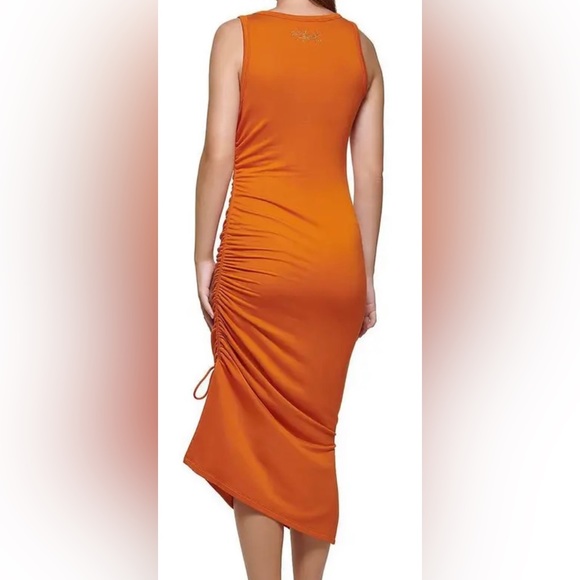 NWT Karl Lagerfeld Sleeveless Figure-Flattering  Ruched-Side Midi Dress SMALL - Picture 2 of 10